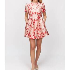 NEW BEFORE YOU floral jacquard mini dress in pink/red